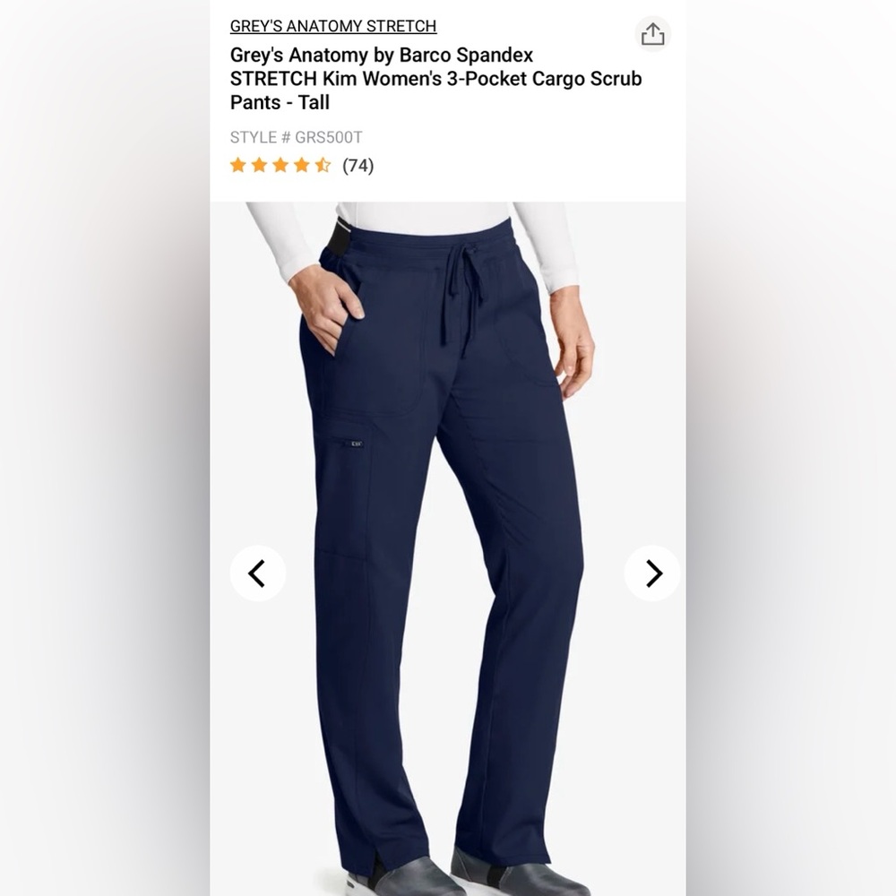 Women’s Grey’s Anatomy Spandex Stretch KIM 3 pocket Navy Scrub pants
